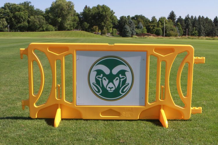 Gold Barrier on Grass with Rams head logo inset