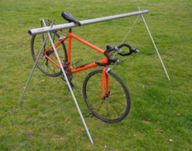 Portable Bike Rack with Example Bike Red in Color